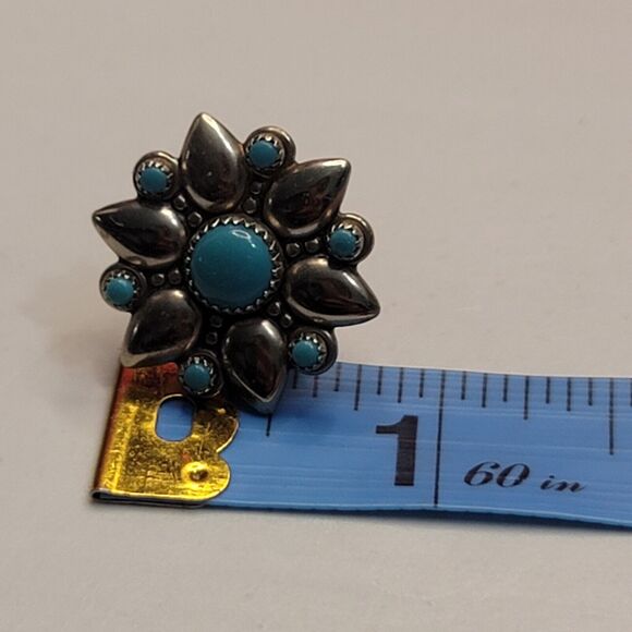 Bell Trading Post Sterling Silver Turquoise Flower Clip On Earrings - Picture 6 of 7